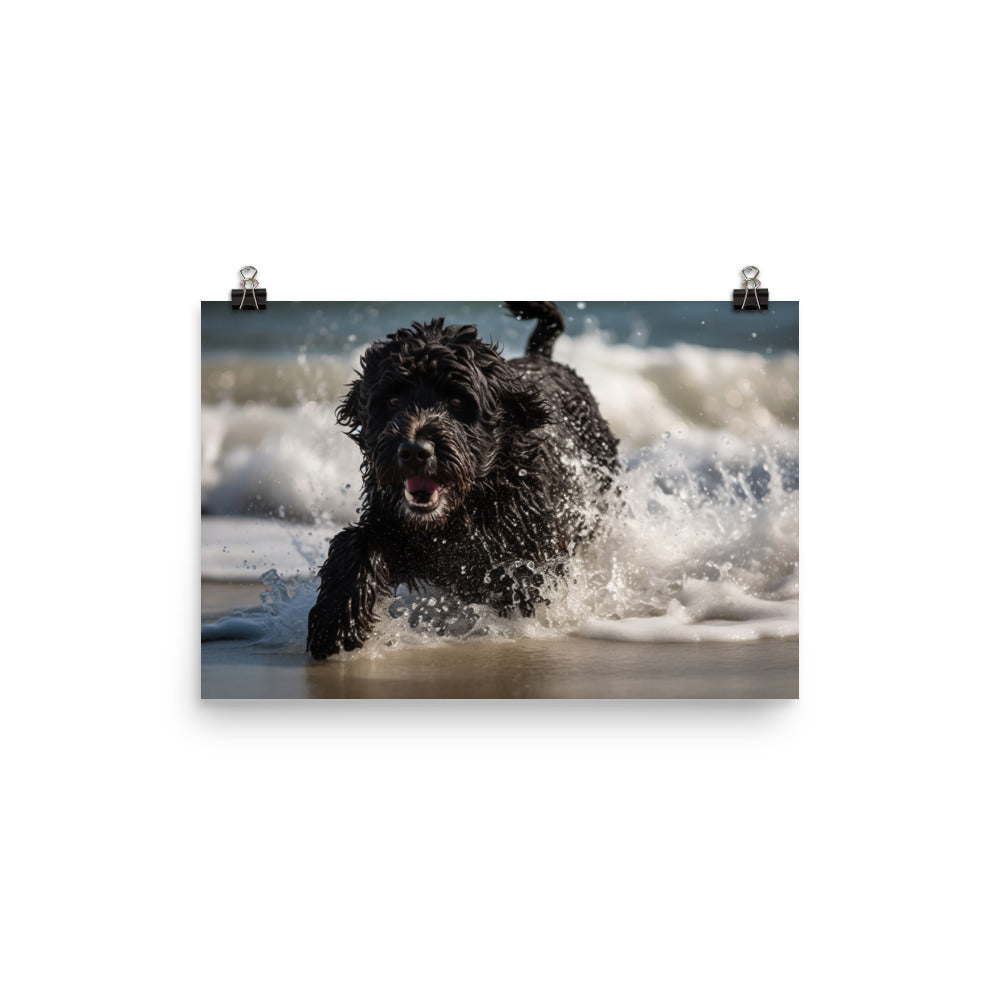 Waves with a Portuguese Water Dog photo paper poster - Posterfy.AI