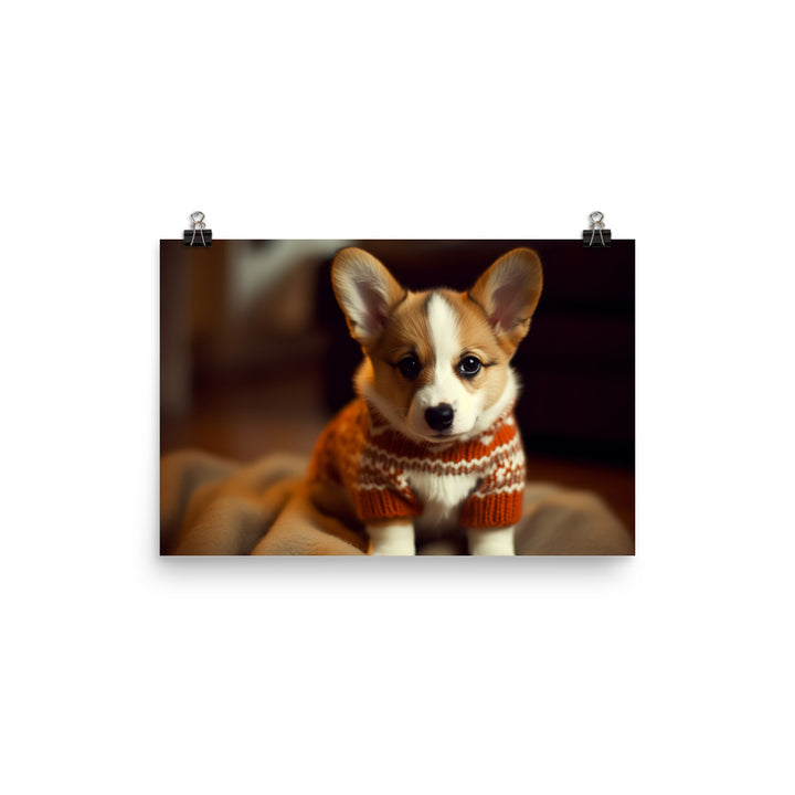 Welsh Corgi Pup in a Sweater photo paper poster - Posterfy.AI