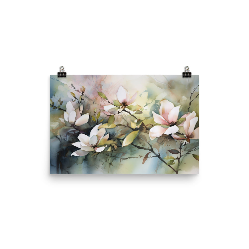 Magnolias in Tranquil Hues photo paper poster - Posterfy.AI