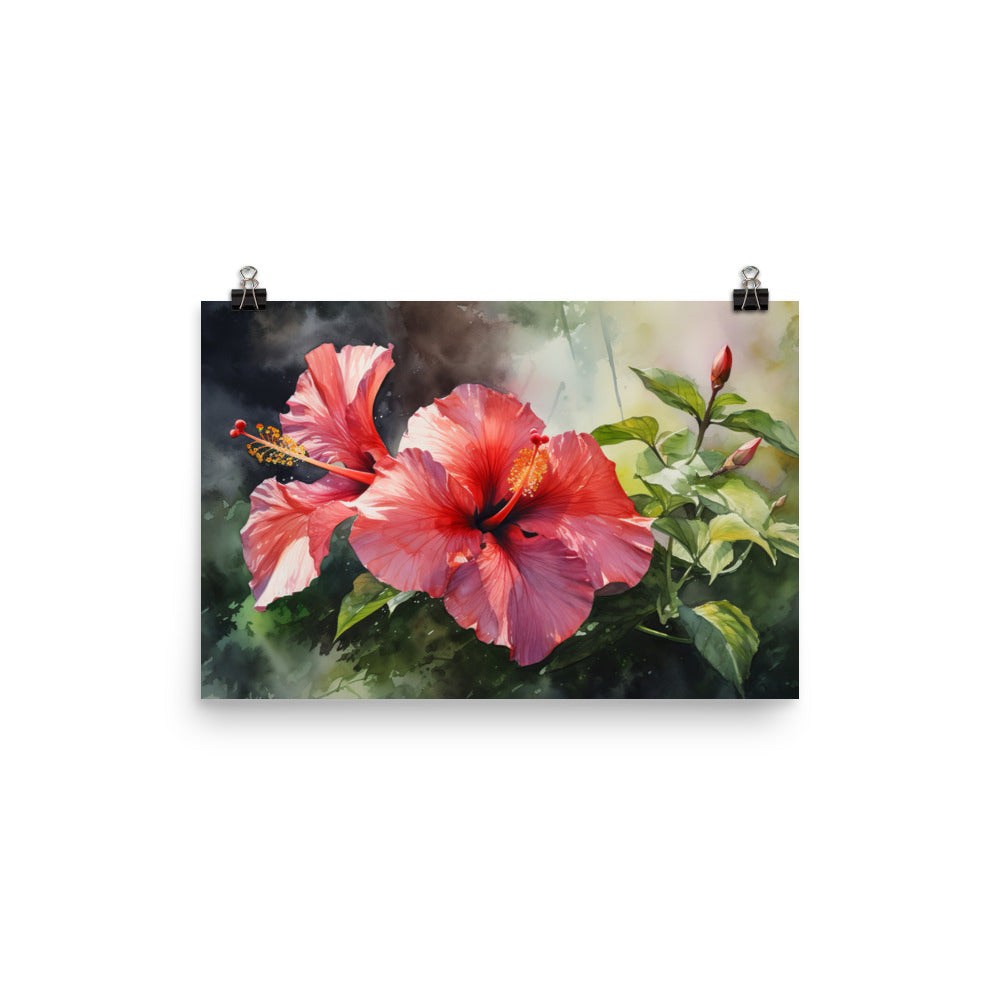 Hibiscus in Watercolor photo paper poster - Posterfy.AI