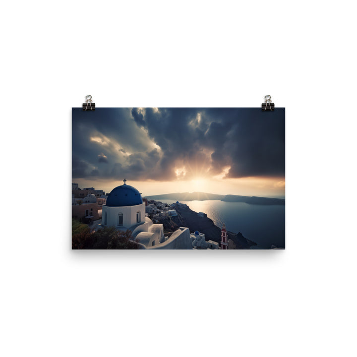 Santorinis Dramatic Cloudscapes photo paper poster - Posterfy.AI