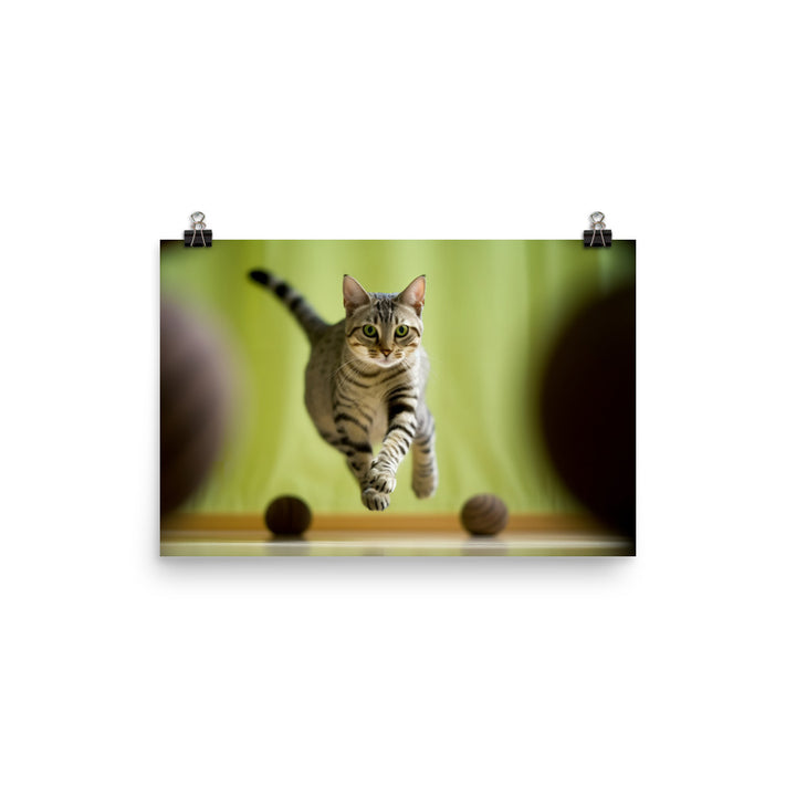 Egyptian Mau at Playtime photo paper poster - Posterfy.AI