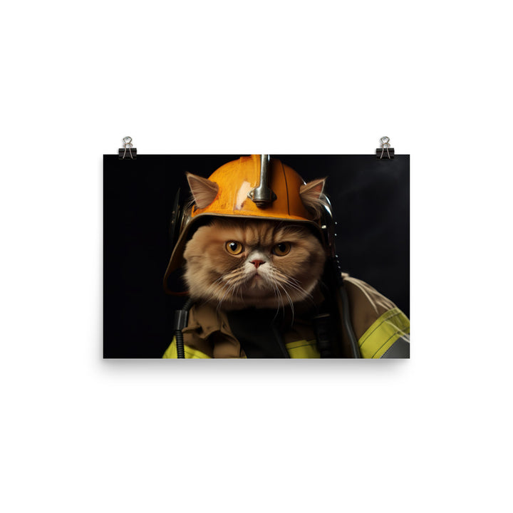 Exotic Shorthair Firefighter Photo paper poster - PosterfyAI.com