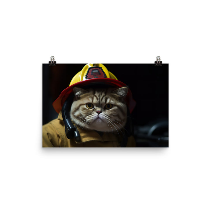 Exotic Shorthair Firefighter Photo paper poster - PosterfyAI.com