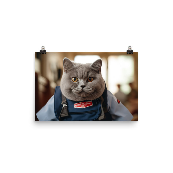 British Shorthair Mail Carrier Photo paper poster - PosterfyAI.com