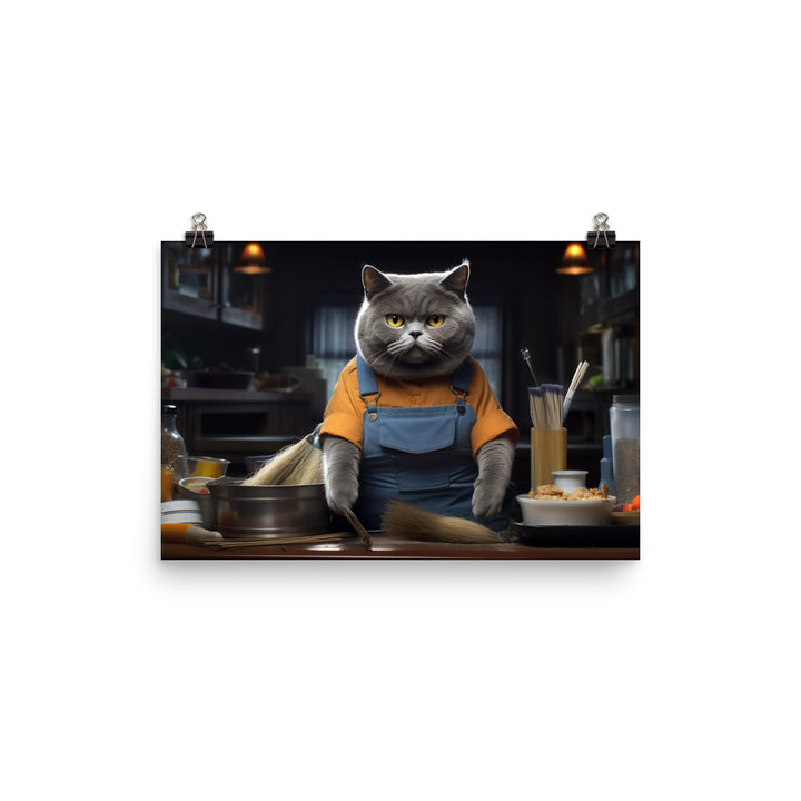 British Shorthair Janitor Photo paper poster - PosterfyAI.com