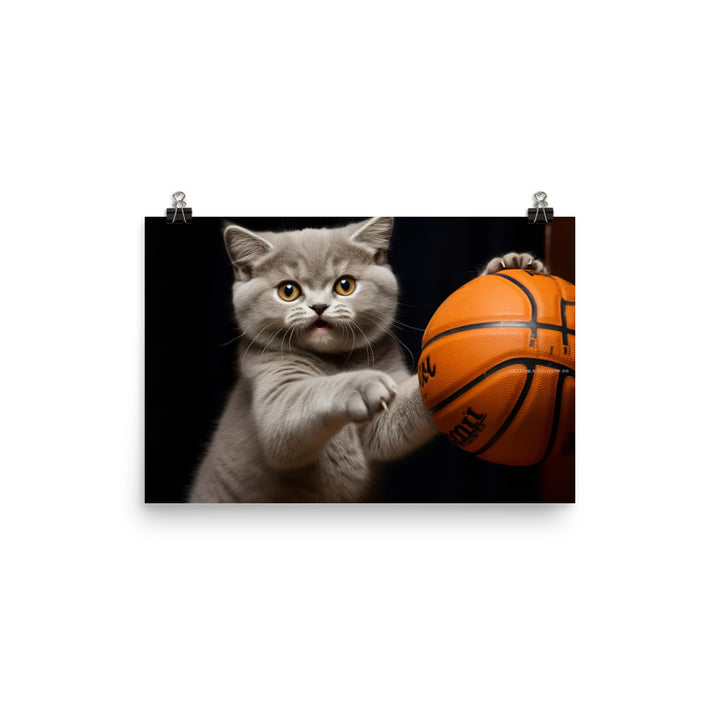British Shorthair Basketball Player Photo paper poster - PosterfyAI.com