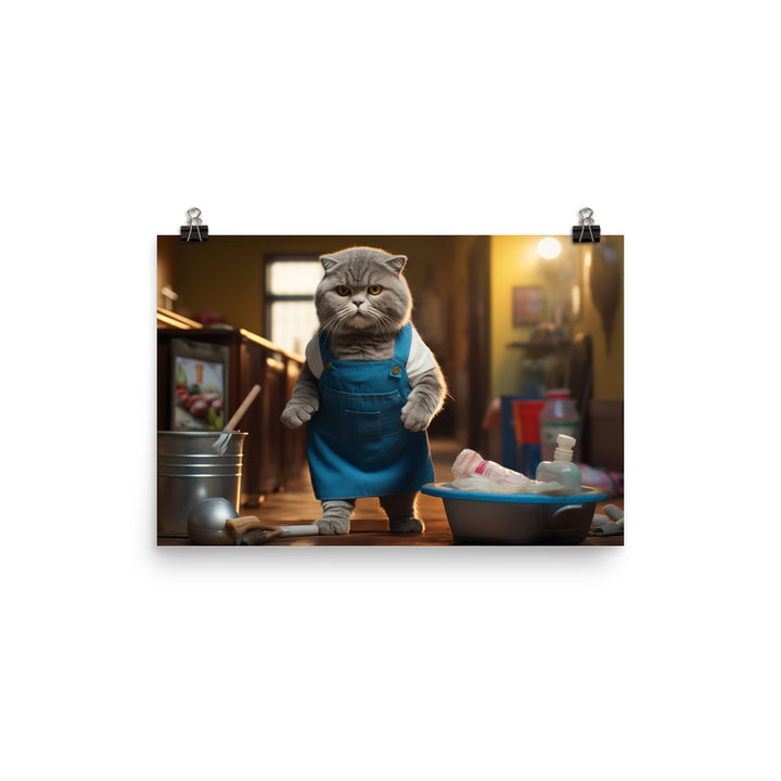 Scottish Fold Janitor Photo paper poster - PosterfyAI.com