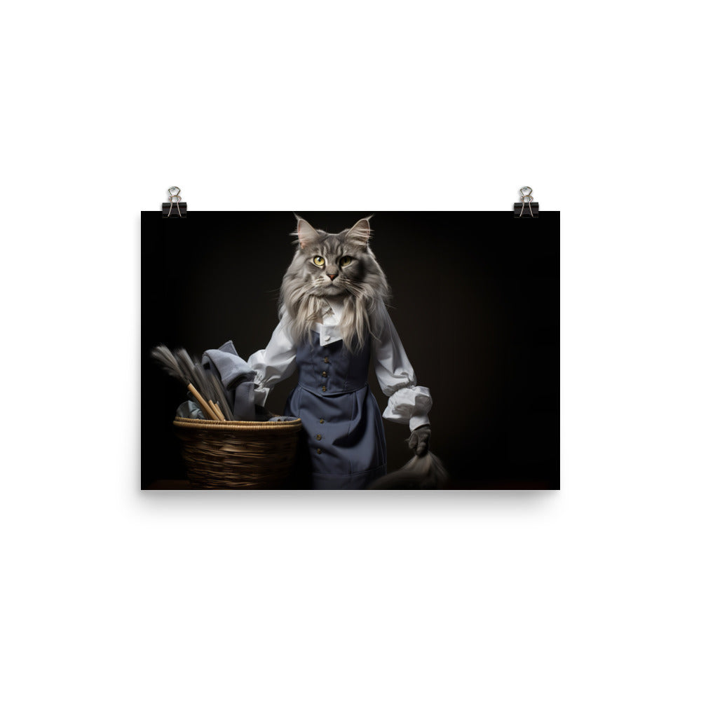 Maine Coon Janitor Photo paper poster - PosterfyAI.com