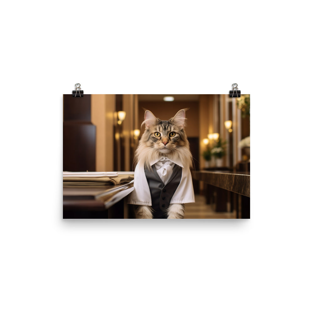 Maine Coon Hotel Staff Photo paper poster - PosterfyAI.com