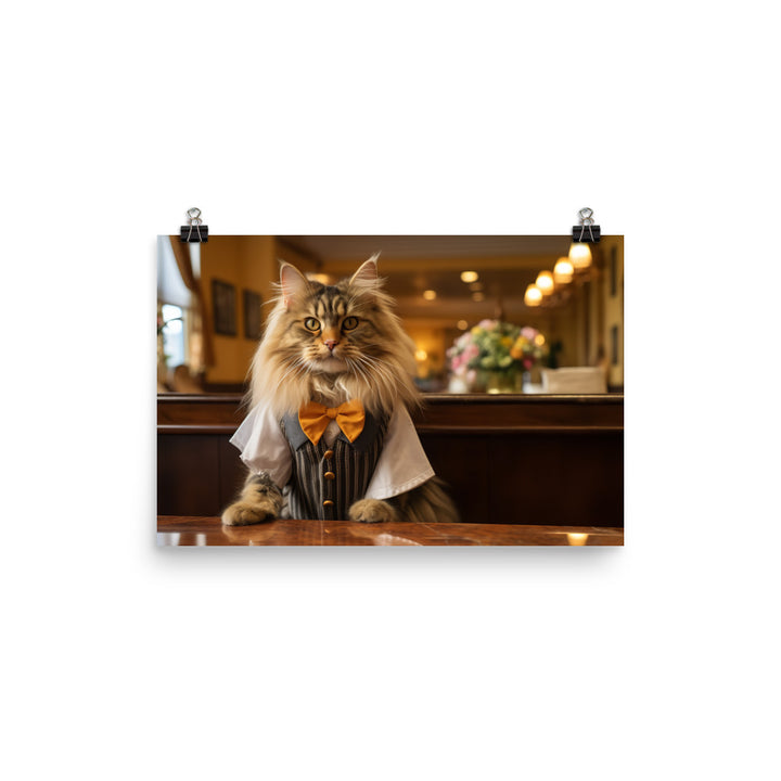 Maine Coon Hotel Staff Photo paper poster - PosterfyAI.com