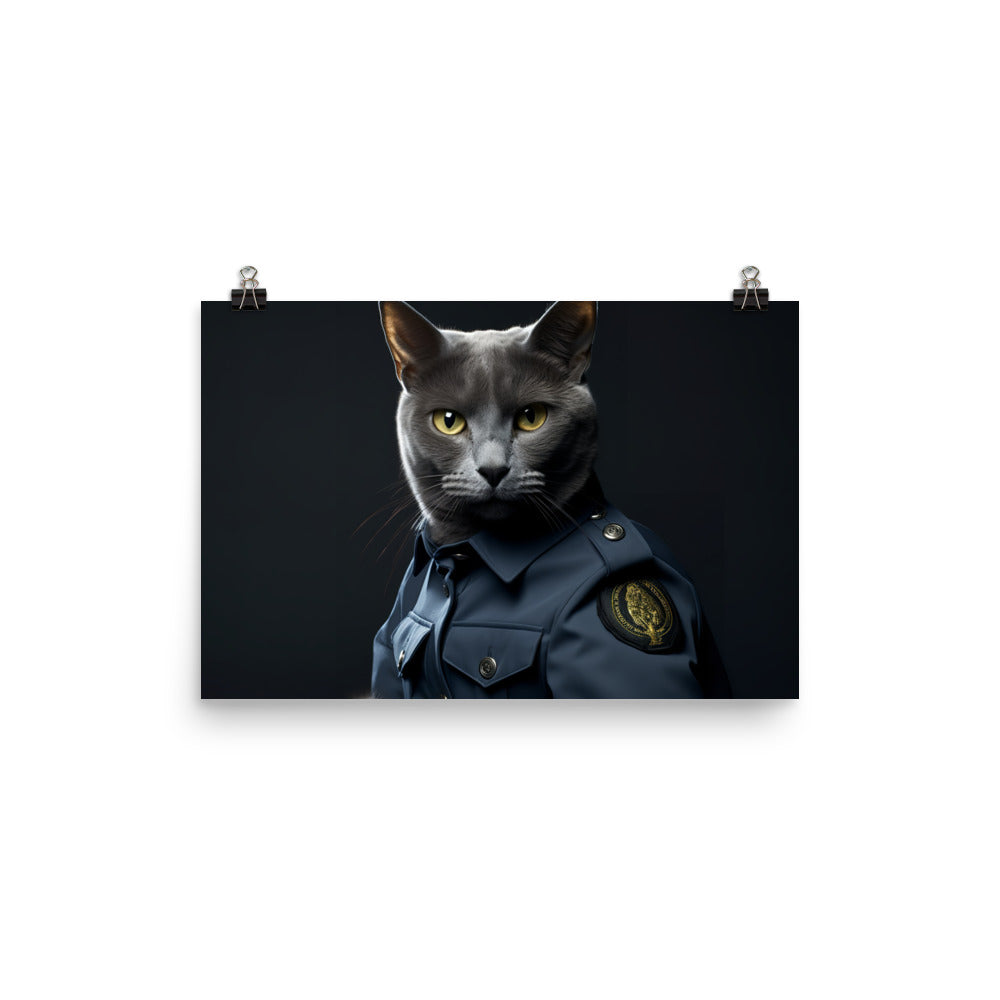 Russian Blue Security Officer Photo paper poster - PosterfyAI.com