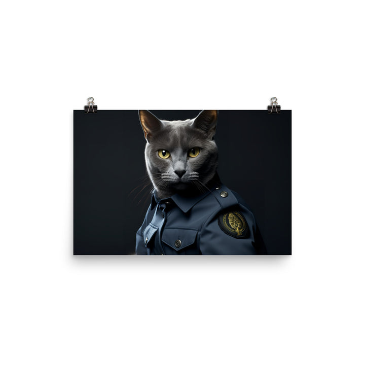 Russian Blue Security Officer Photo paper poster - PosterfyAI.com
