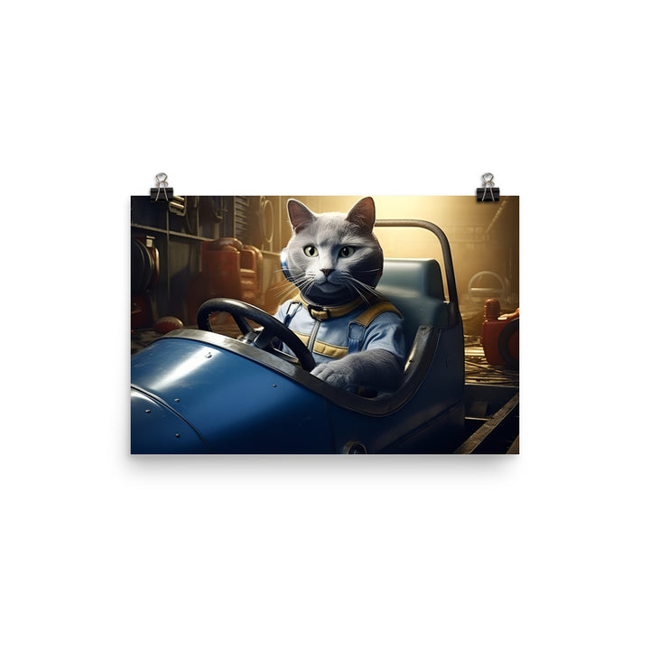 Russian Blue Motorsport Athlete Photo paper poster - PosterfyAI.com