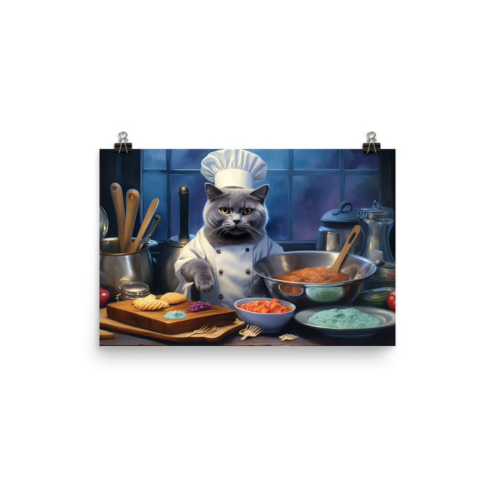 Russian Blue Chef Photo paper poster - PosterfyAI.com