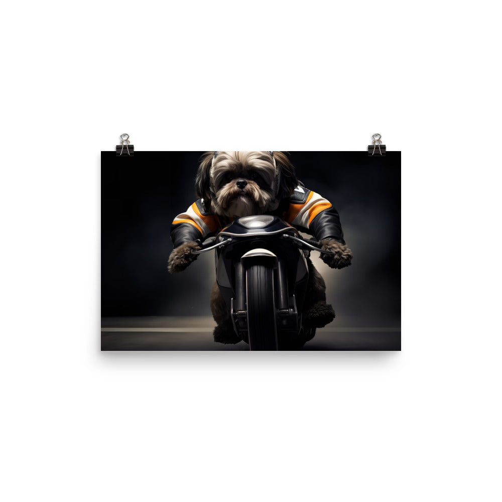 Lhasa Apso Superbike Athlete Photo paper poster - PosterfyAI.com
