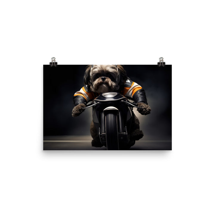 Lhasa Apso Superbike Athlete Photo paper poster - PosterfyAI.com