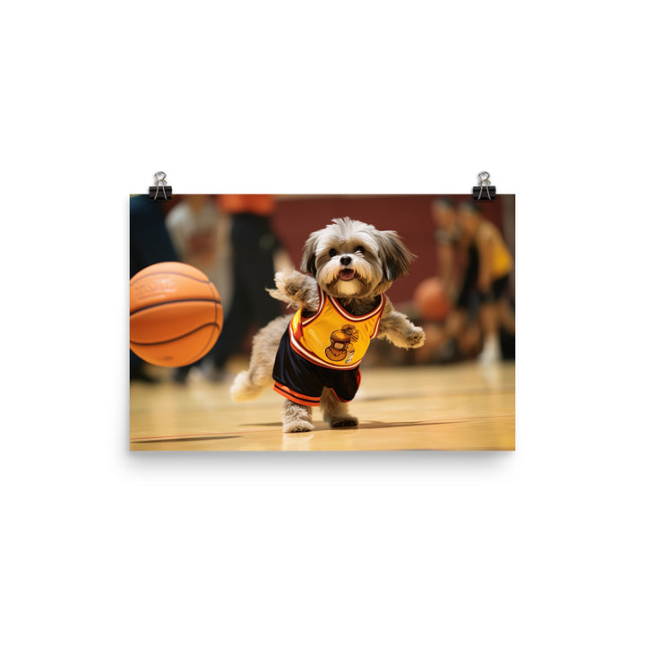 Lhasa Apso Basketball Player Photo paper poster - PosterfyAI.com
