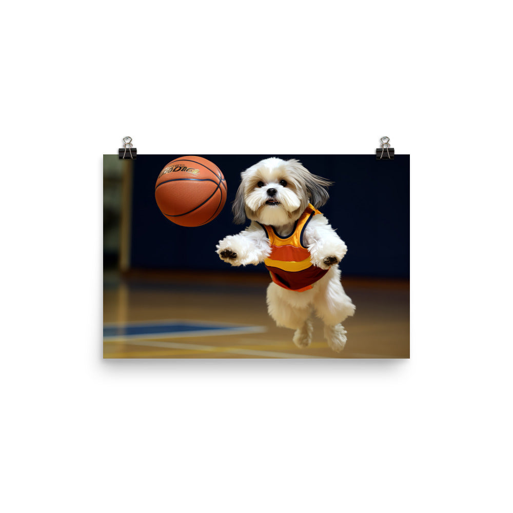 Lhasa Apso Basketball Player Photo paper poster - PosterfyAI.com