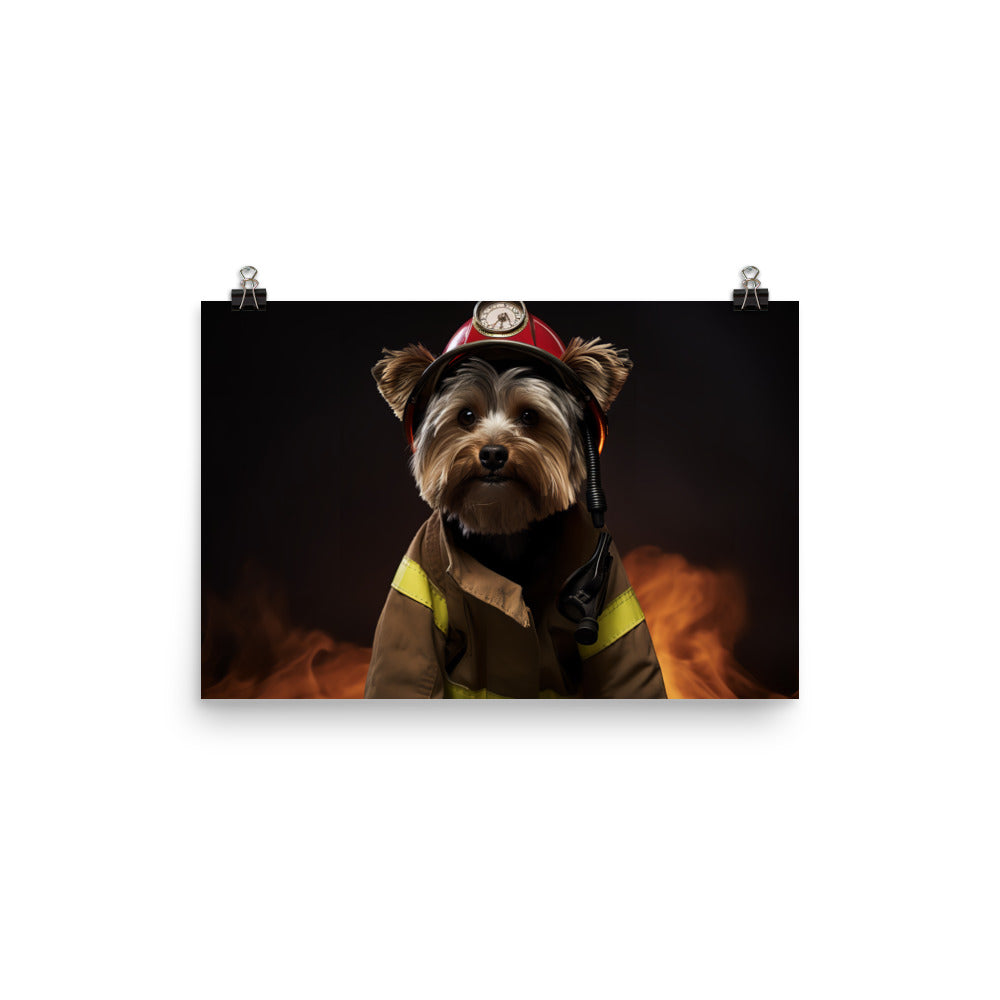 Yorkshire Terrier Firefighter Photo paper poster - PosterfyAI.com