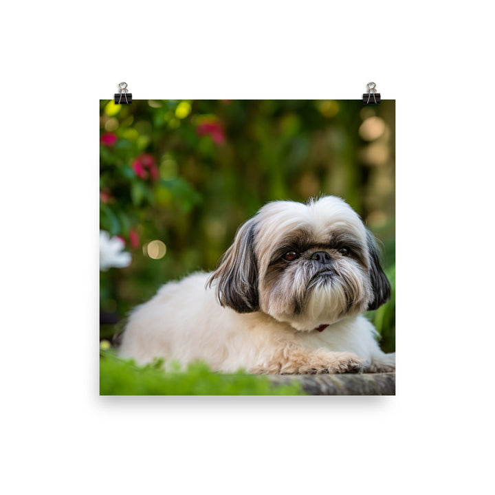 Regal Shih Tzu Posing in the Garden Photo paper poster - PosterfyAI.com