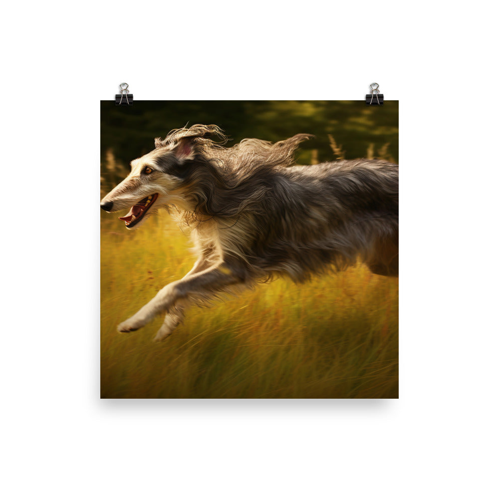 Graceful Scottish Deerhound in Action Photo paper poster - PosterfyAI.com