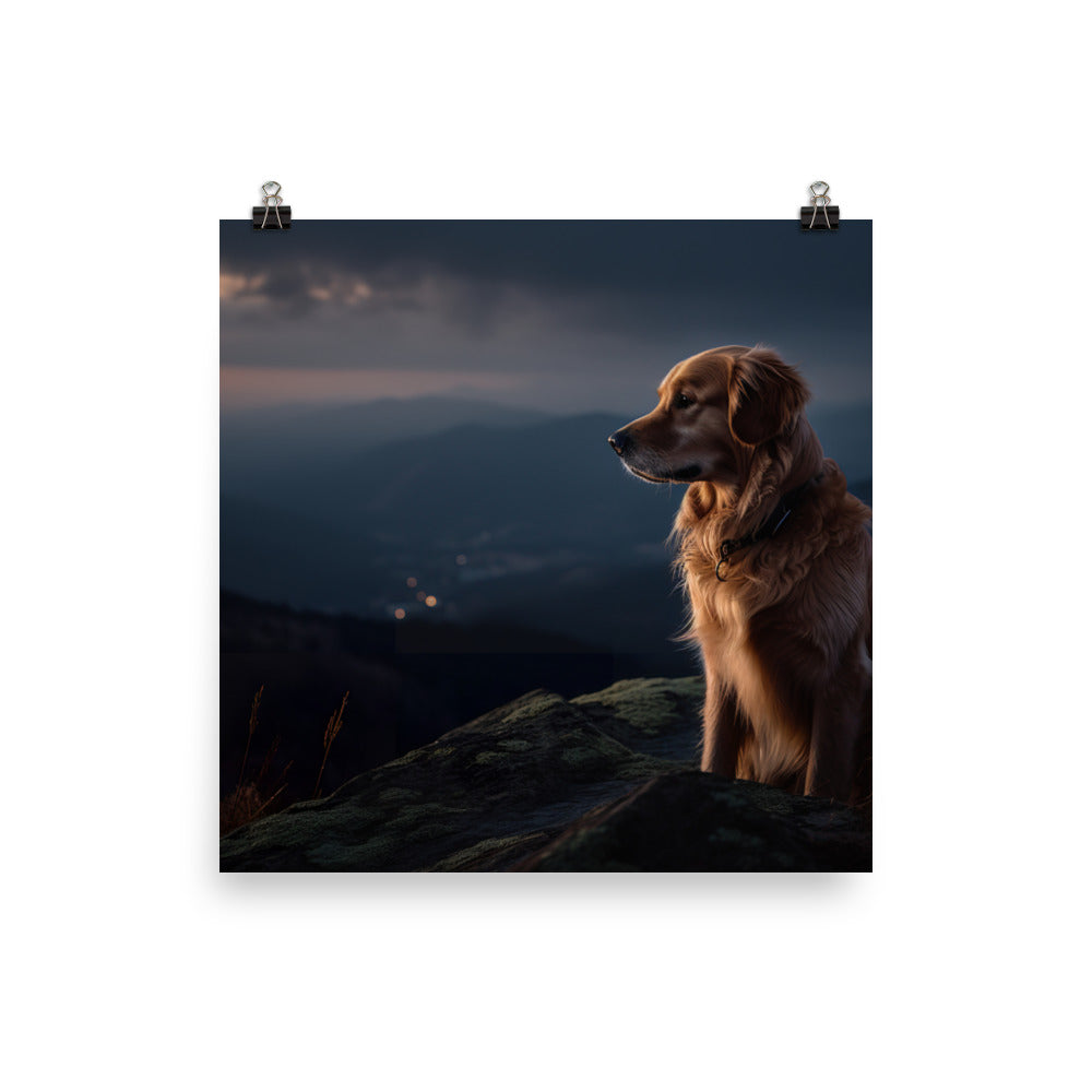Golden Retriever in the Mountains Photo paper poster - PosterfyAI.com