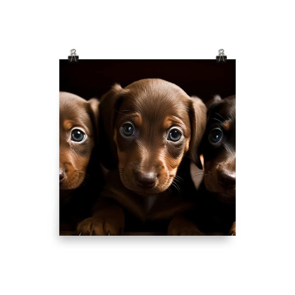 Cute and Curious Dachshund Puppies Photo paper poster - PosterfyAI.com