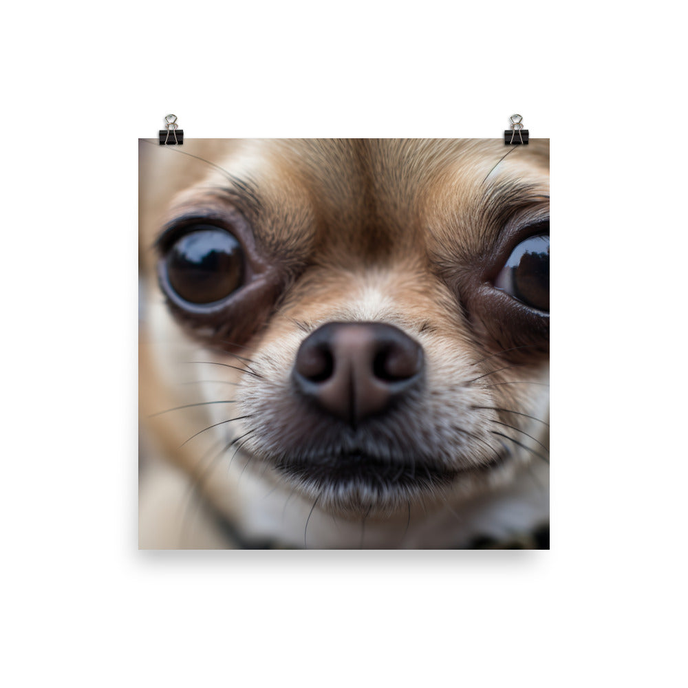 A close up of a cute Chihuahuas face Photo paper poster - PosterfyAI.com
