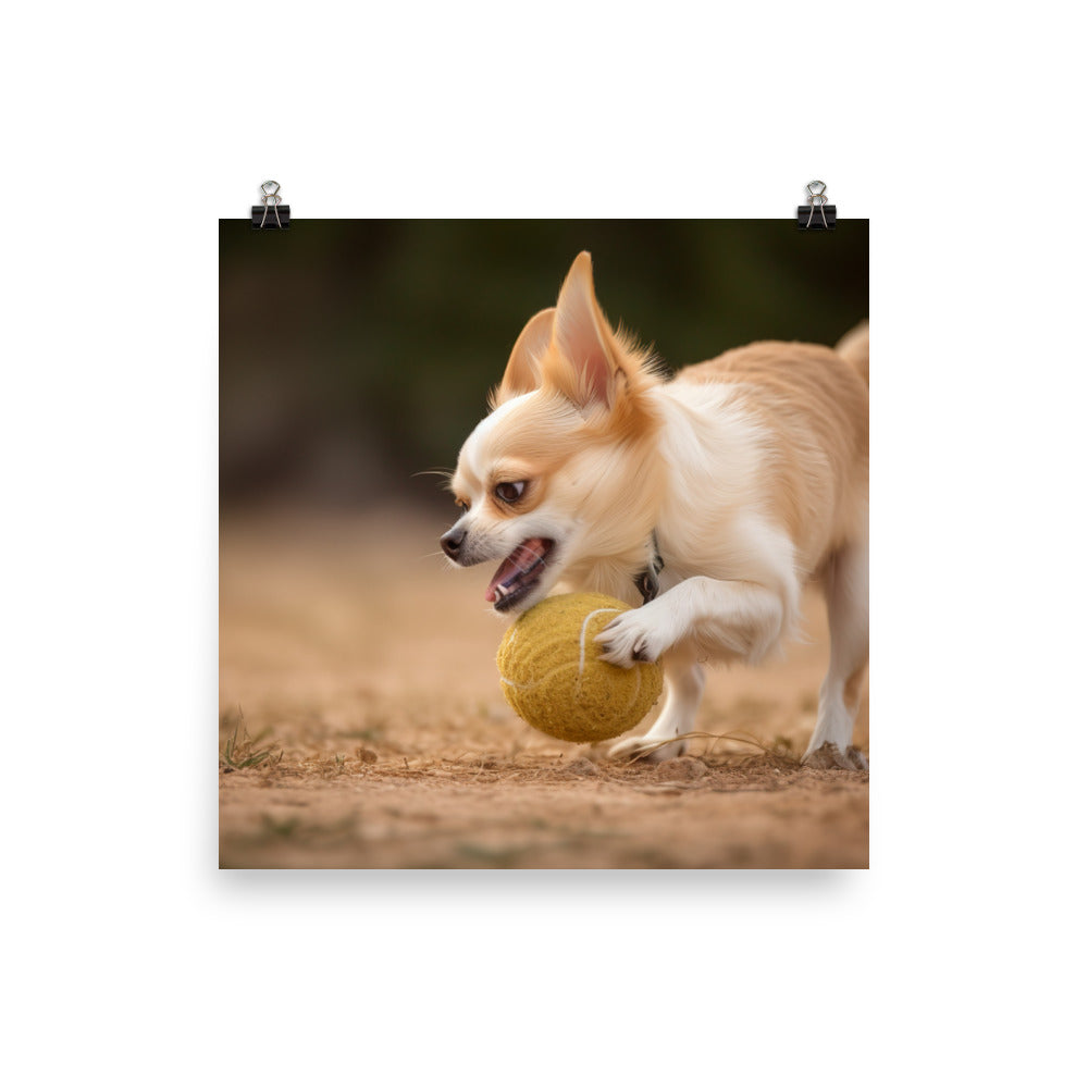 A Chihuahua playing with a ball Photo paper poster - PosterfyAI.com