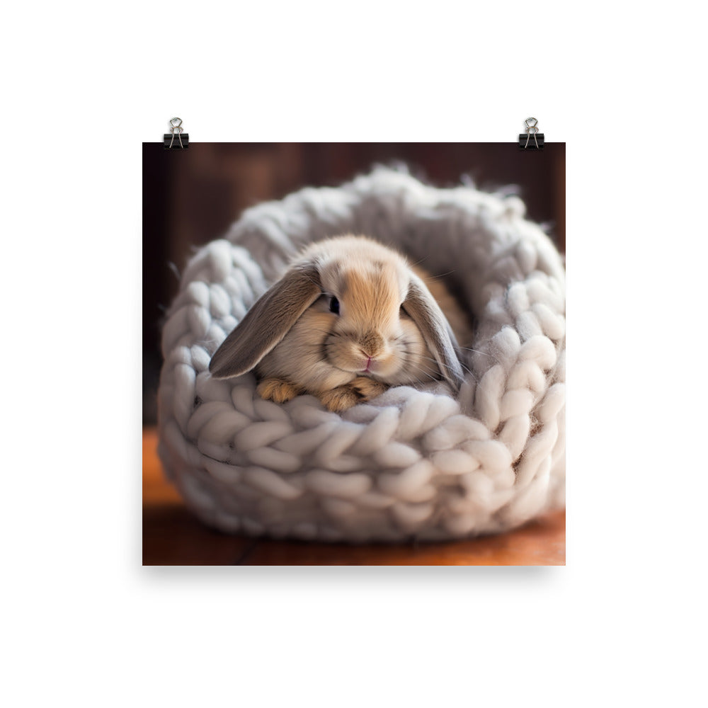 Mini Lop Bunny in a Cozy Setting Photo paper poster - PosterfyAI.com