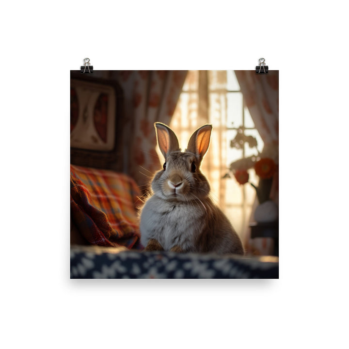 Harlequin Bunny in a Cozy Setting Photo paper poster - PosterfyAI.com