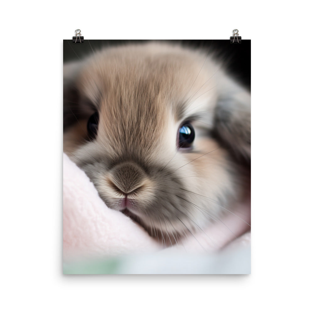 Mini Lop Bunny in a Cozy Blanket Photo paper poster - PosterfyAI.com