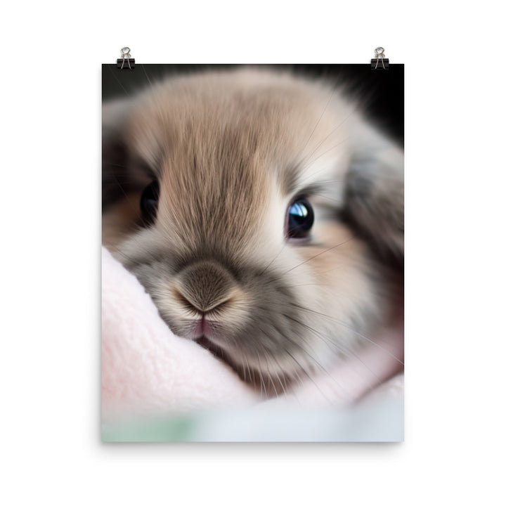 Mini Lop Bunny in a Cozy Blanket Photo paper poster - PosterfyAI.com