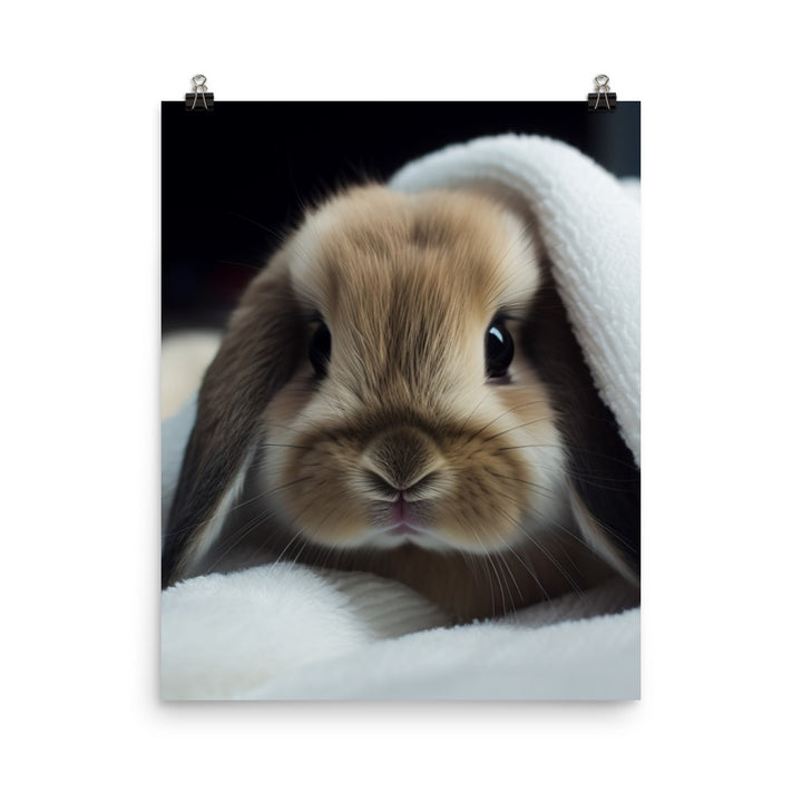 Mini Lop Bunny in a Cozy Blanket Photo paper poster - PosterfyAI.com
