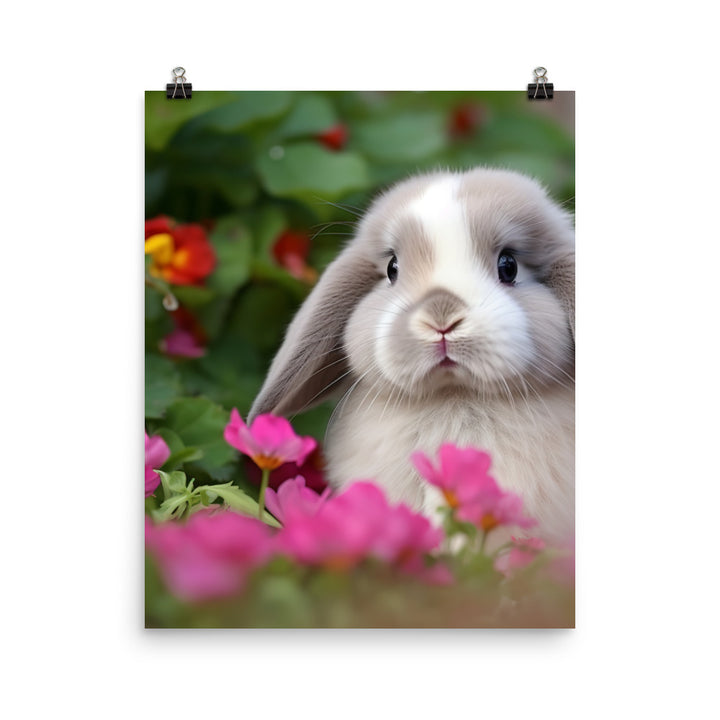 Adorable Mini Lop Bunny in a Garden Photo paper poster - PosterfyAI.com