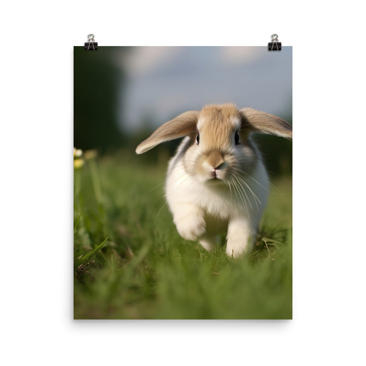 Playful Mini Lop Bunny in a Meadow Photo paper poster - PosterfyAI.com