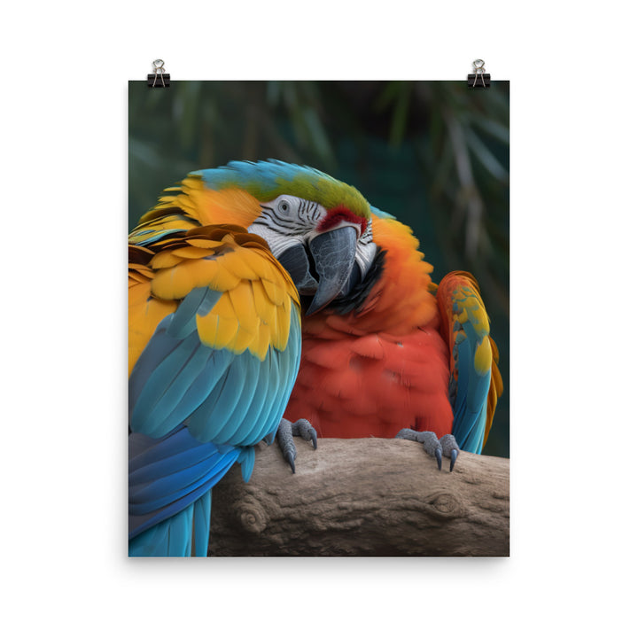 Two Macaws cuddling on a tree branch Photo paper poster - PosterfyAI.com