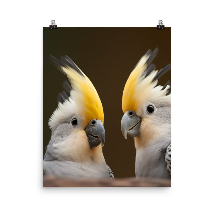 Cute and Curious Cockatiels Photo paper poster - PosterfyAI.com