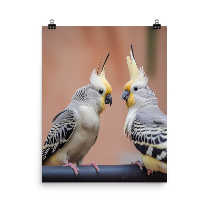 Cute and Curious Cockatiels Photo paper poster - PosterfyAI.com