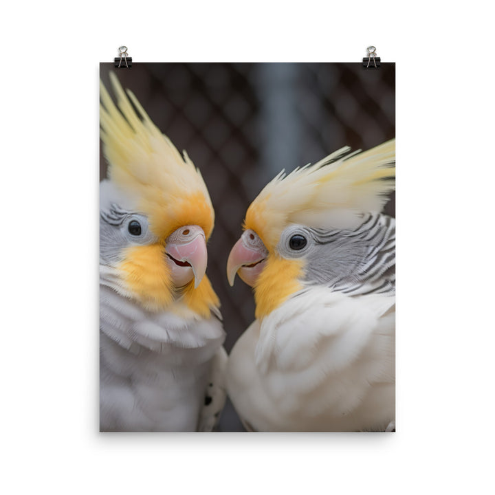 Cute and Curious Cockatiels Photo paper poster - PosterfyAI.com