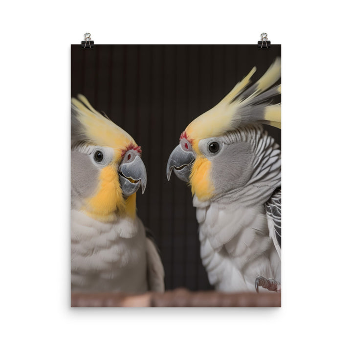 Cute and Curious Cockatiels Photo paper poster - PosterfyAI.com