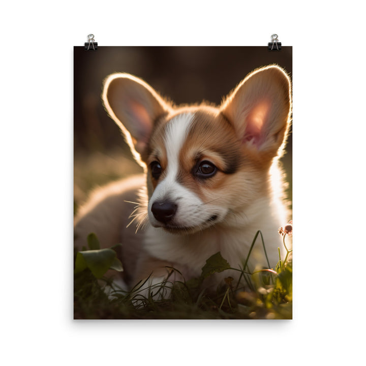 Welsh Corgi Puppy Playing Photo paper poster - PosterfyAI.com