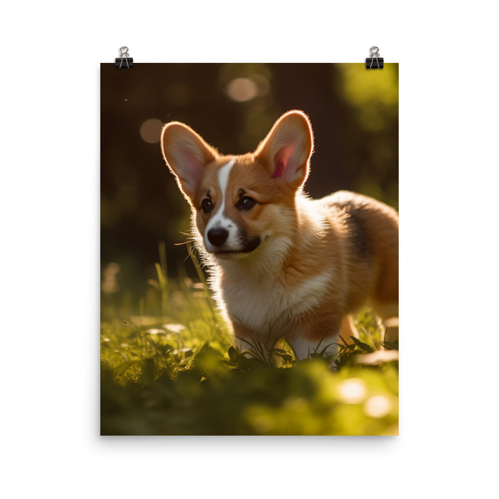 Welsh Corgi Puppy Playing Photo paper poster - PosterfyAI.com