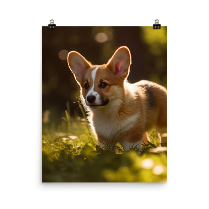 Welsh Corgi Puppy Playing Photo paper poster - PosterfyAI.com