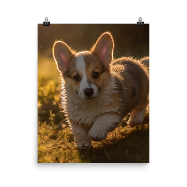 Welsh Corgi Puppy Playing Photo paper poster - PosterfyAI.com