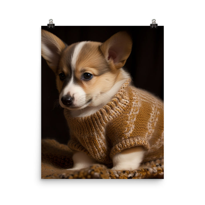 Welsh Corgi Pup in a Sweater Photo paper poster - PosterfyAI.com
