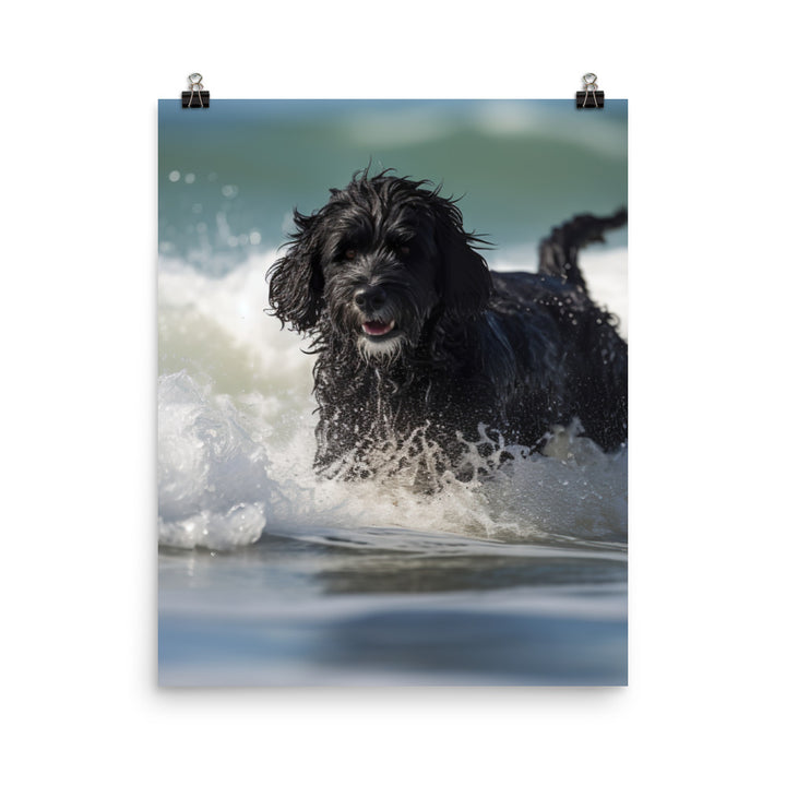 Waves with a Portuguese Water Dog Photo paper poster - PosterfyAI.com