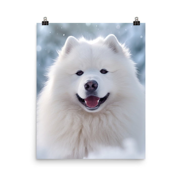 Samoyed Dog in Winter Photo paper poster - PosterfyAI.com