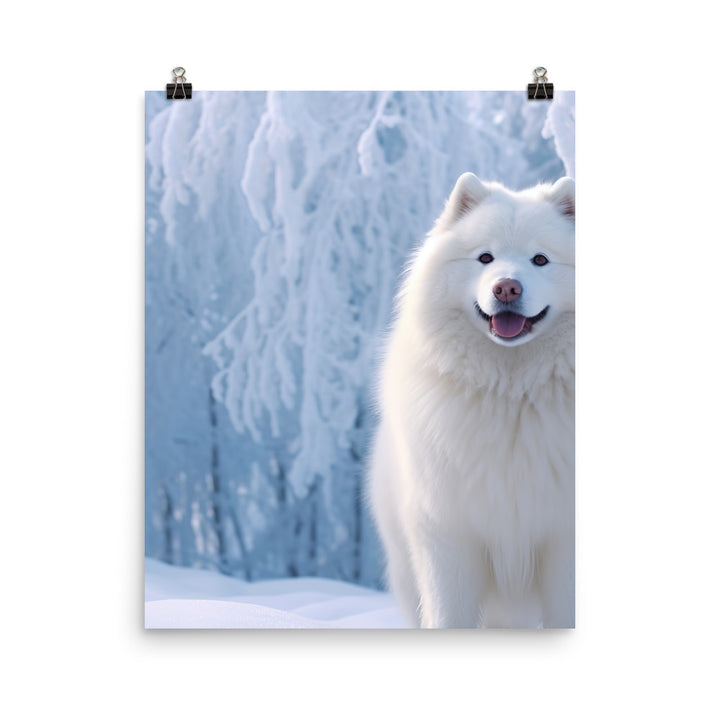 Samoyed Dog in Winter Photo paper poster - PosterfyAI.com